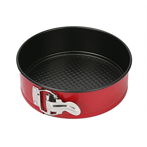 Panela Springform, MCIRCO Panela para Bolo Antiaderente de 7 "Panela para Cheesecake Panela Redonda à Prova de Vazamentos Panela para Bolo de 7 Polegadas para Panela Instantânea com Fundo de Waffle Removível e Revestimento Vermelho com Trava de Liberação Rápida